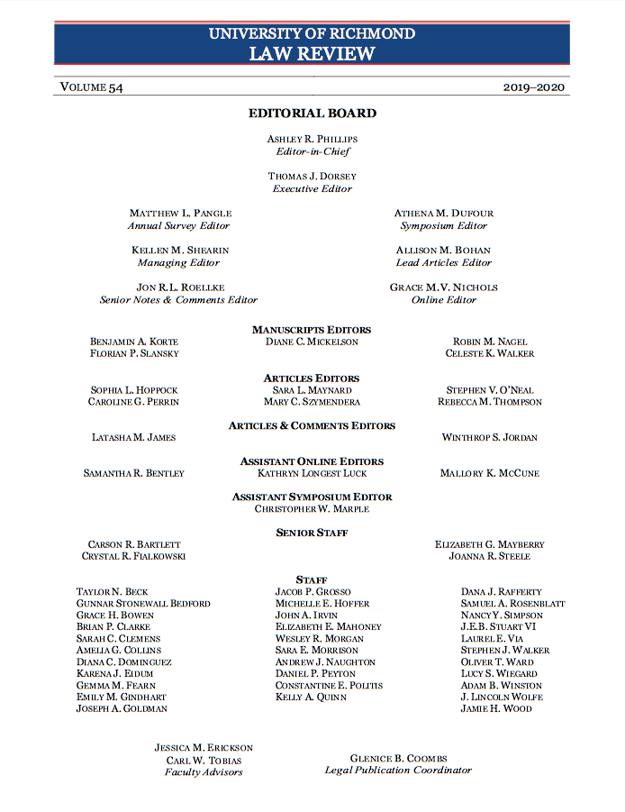 Masthead University of Richmond Law Review