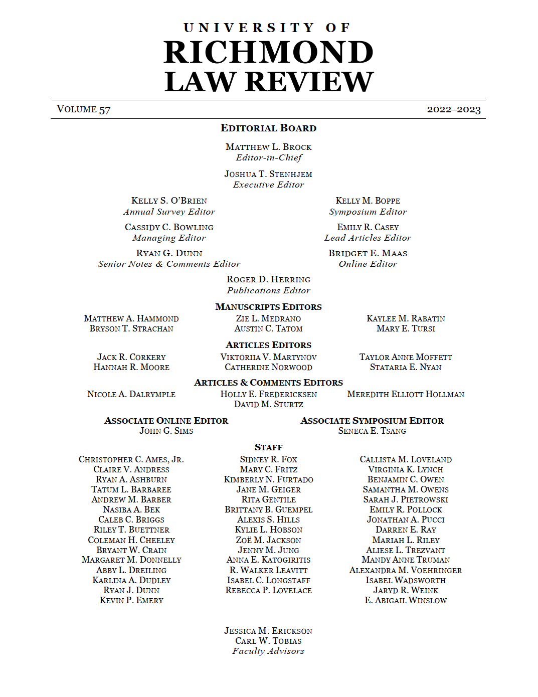 Masthead University of Richmond Law Review